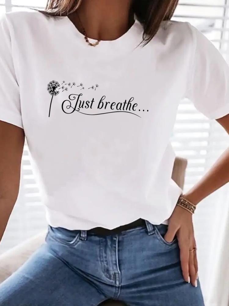 (Aziatische maat) letter bloem schattig Print Dameskleding T-shirt Top Vrouw Korte Mouw T-shirt Mode Vrouwelijke Grafische T-shirts