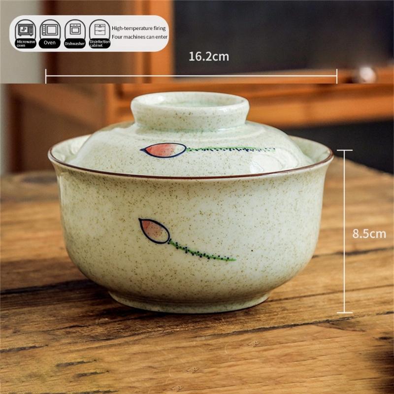 Elegant Ceramic Ramen Noddle Soup Bowl with Lid Microwave Oven and Dishwasher Safe for Formal Dining and Daily Activity