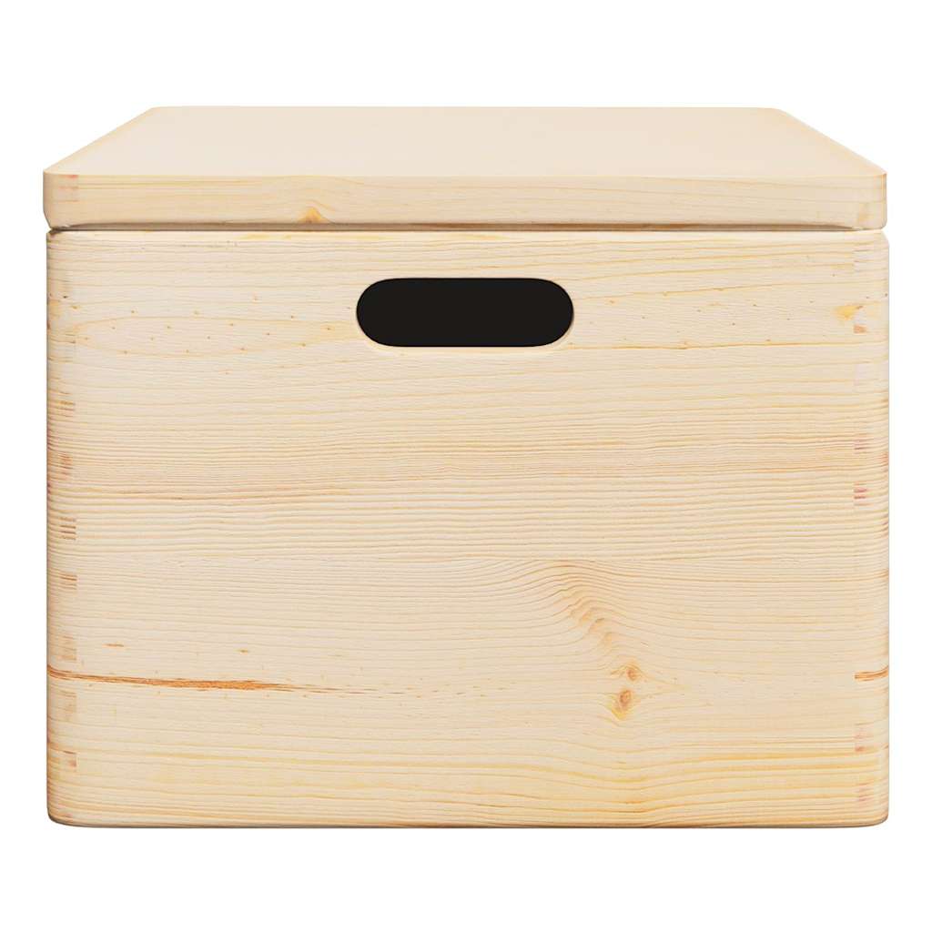 Vidaxl Wooden Box with Lid and Handles, Solid Pine Wood