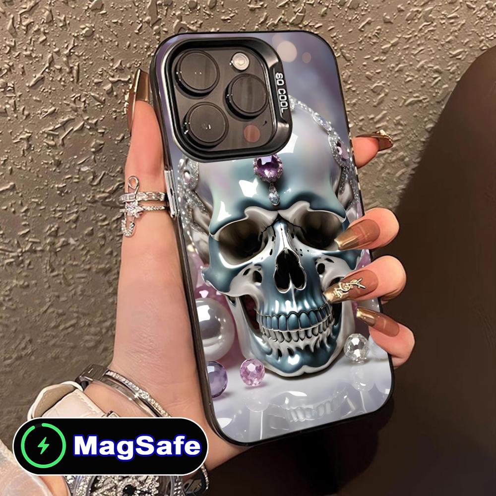 

Luxury Silver Skull Mobile Phone Case for iPhone 17 16 15 14 13 12 11 Air Pro Max Plus MagSafe Translucent Colorful Cover Cover iPhone 11
