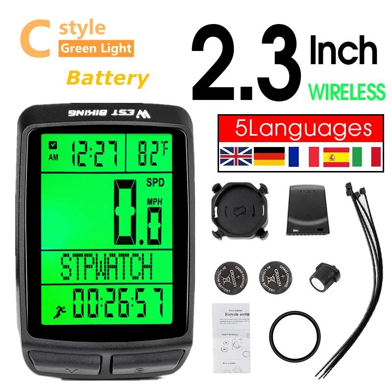 

WEST BIKING 5 Language Wireless Waterproof Multifunctional Bicycle Computer Cycling MTB Odometer Road Bike Stopwatch Speedometer C 2.3In Green Light