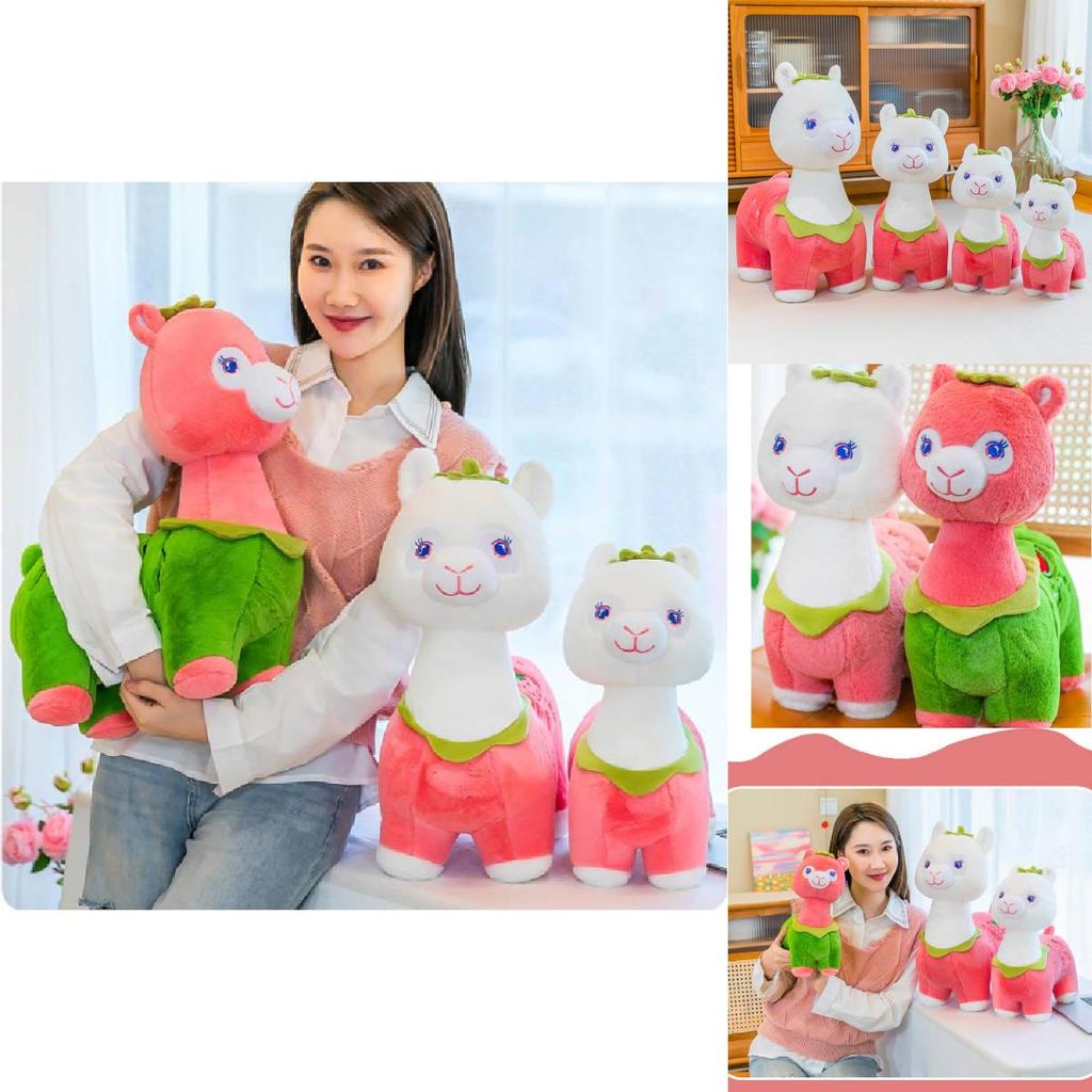 Adorable Pink And Green Fruit Alpaca Plush Toy With Soft Short Plush Material