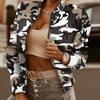 RUGOD Autumn and Winter New Stand-up Collar Leopard Print Camouflage Print Zipper Short Long-sleeved Coat Cardigan Loose Coat