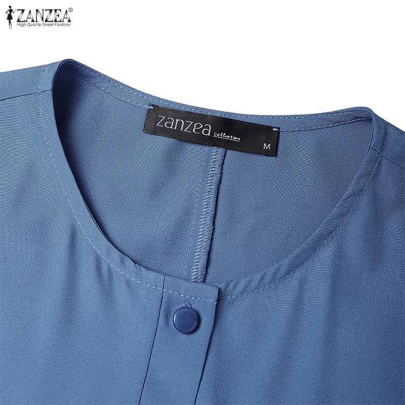 ZANZEA Muslim Daily Casual Round Neck Long Sleeve Loose Women Dress