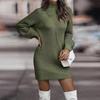 Women's Knitted Dress Turtleneck Winter Sweater Dress Knitted Dresses Midi Plain Long Wool Dress