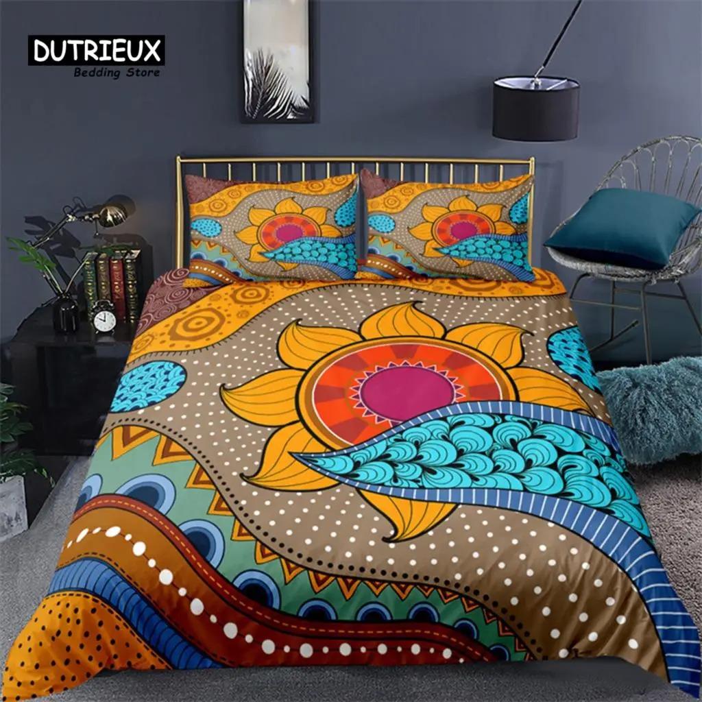 Egyptian Bedding Set Exotic Tribal Retro Theme Ancient Egypt Civilization Characters Duvet Cover Boho Animals Floral Pillowcases
