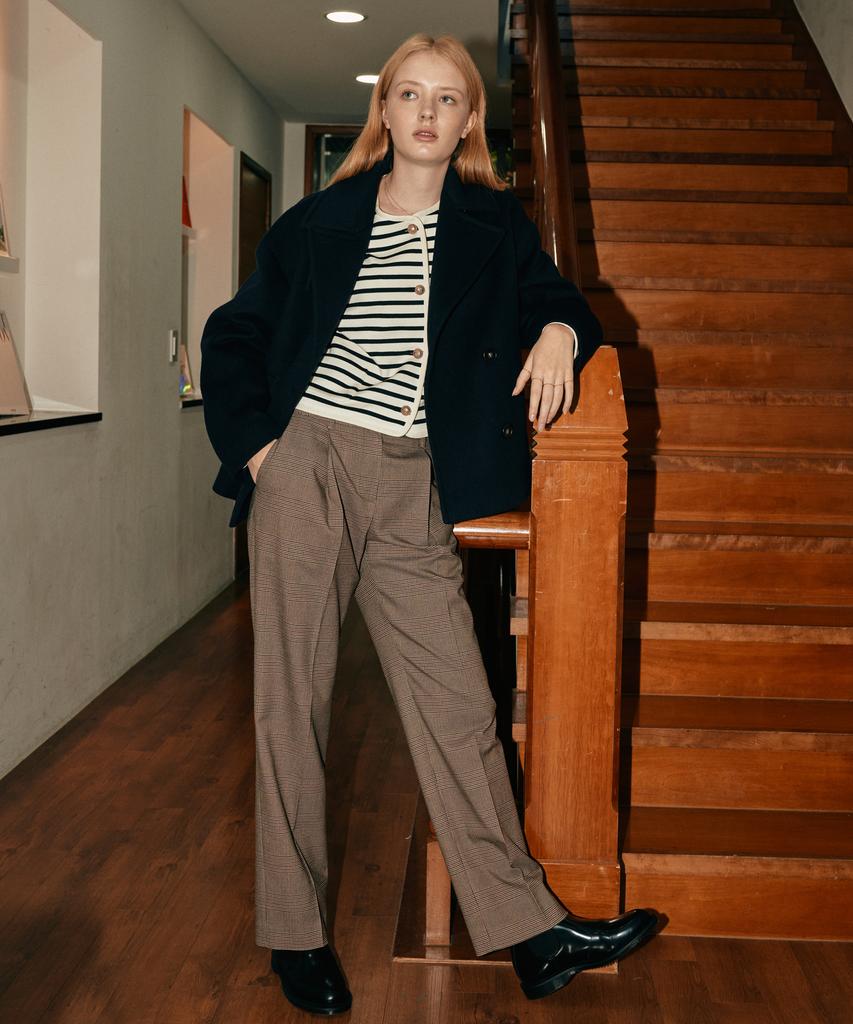 Illoil Check Tuck Pants - Brown