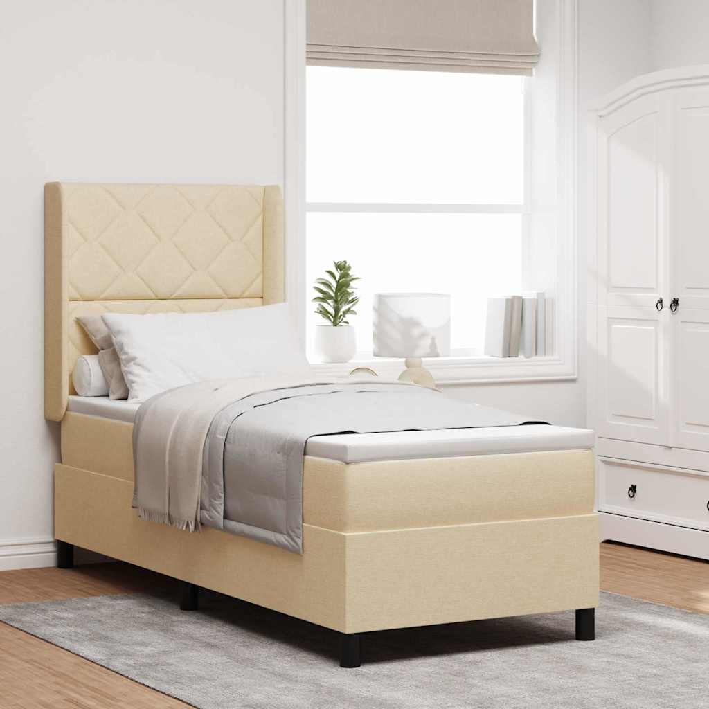 LED Box Spring Bed with Headboard Cream 80 X 200 Cm Fabric