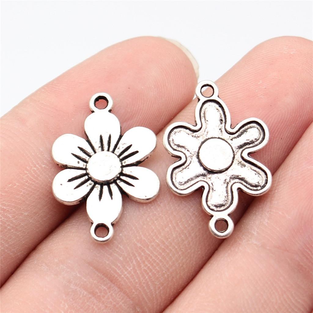 Flower Petal Connectors Botanical Themed Antique Bronze Zinc Alloy Jewelry Making Connect Charms Extender Connectors