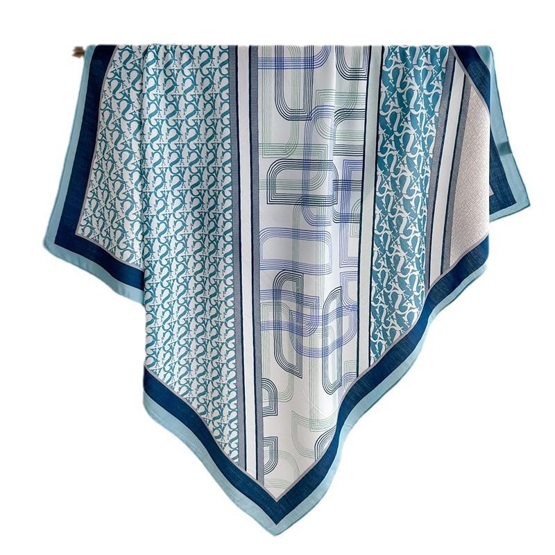 French letter printing chain 91cm large square scarf simulation silk versatile herringbone pattern shawl scarf headscarf female