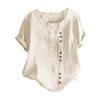 Summer Women T Shirt Loose Fit Round Neck Short Sleeve Solid Color Pullover Top Buttons Decor Daily Wear Tee