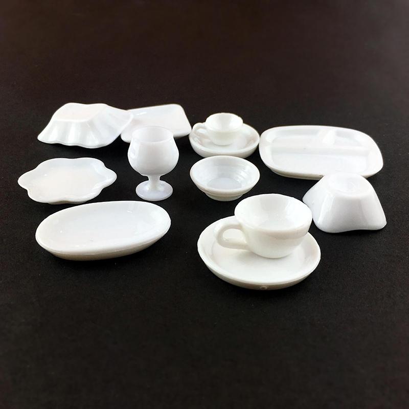 12Pcs/Set Mini White Kitchenware Toys Drink Cups Dish Plate Tableware Mini Simulation Accessories Diy Pretend Play Toys