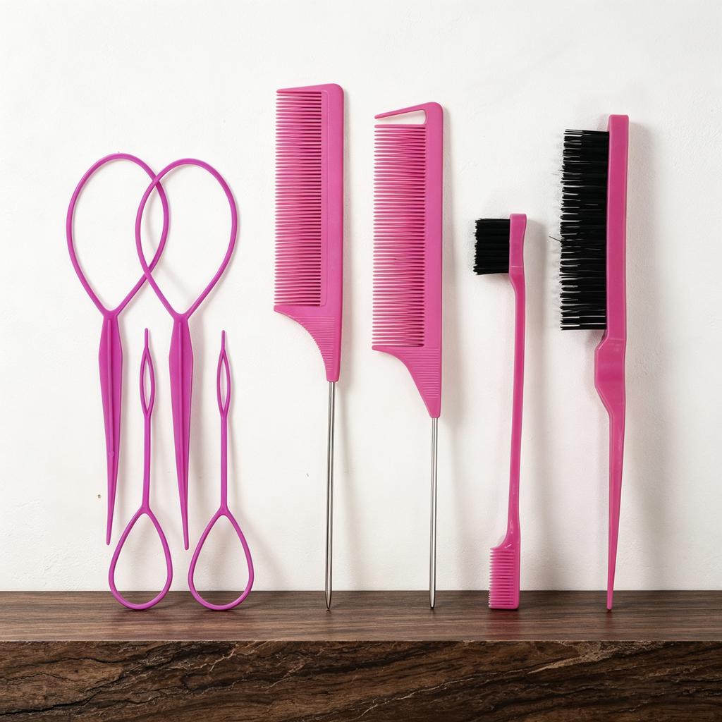 8pcs Styling Comb Set, Tear Comb, Pointed Tail Comb, Edge Brush, Weaving Tool, Styling Accessories, Suitable for All Hair Types