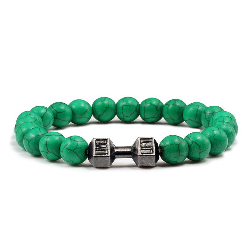 Men's Black Alloy Barbell Bracelet with Turquoise Beads