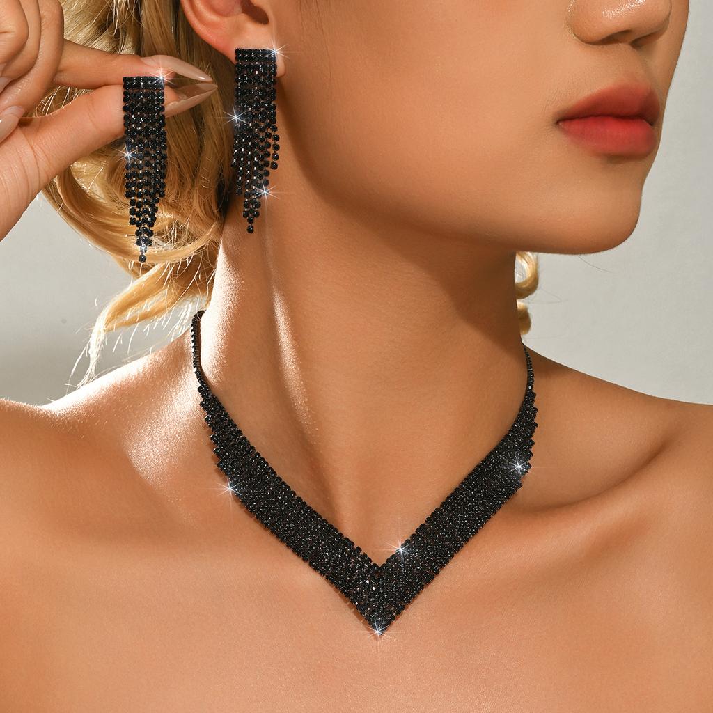 European and American fashion bridal wedding necklace, earrings, bracelet, ring set, cross-border rhinestone set