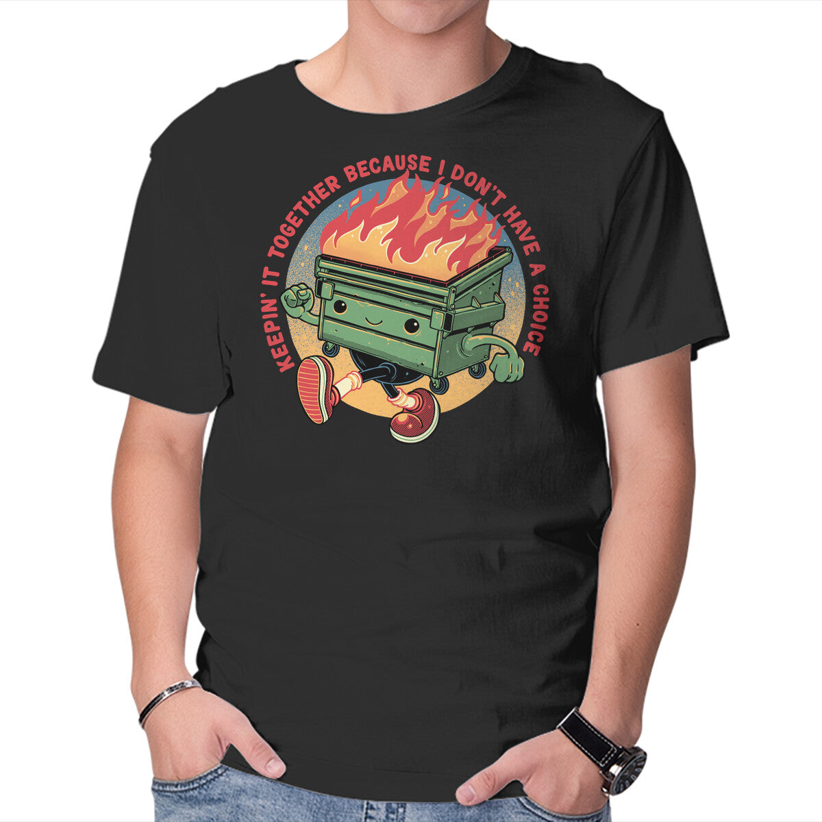 Unisex Crew Neck T-Shirt Flaming Dumpster Graphic Short Sleeve Casual Tee XL