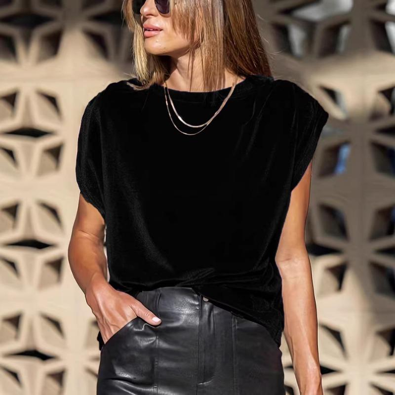 

Осенне-зимняя женская бордовая бархатная футболка с рукавами летучая мышь, круглым вырезом, повседневный топ S чёрный