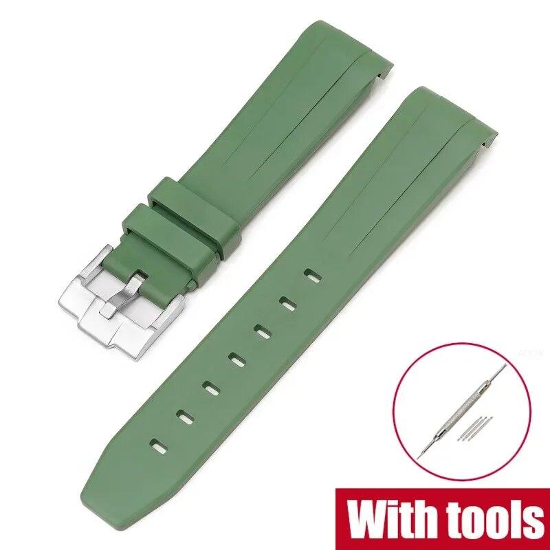 20mm Fluoro Rubber Strap for Rolex Daytona Curved End Sport Waterproof FKM Watch Band for Omega X Swatch Moonswatch with Tools