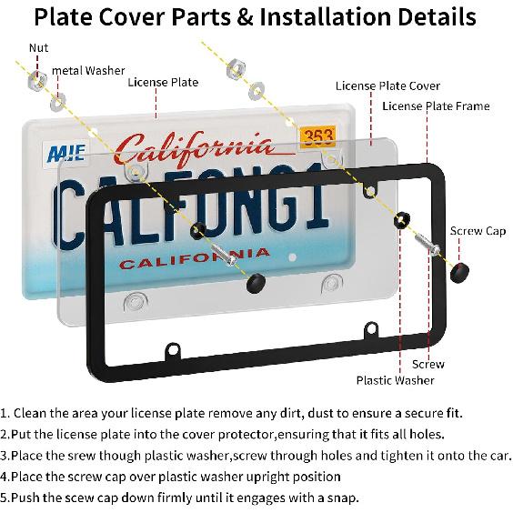 License Plate Covers & Frames, 2 Pack Grey Car Front And Rear License Plate Protector Holder With Screws & Caps, Unbreakable Car Licence Plate Frame,