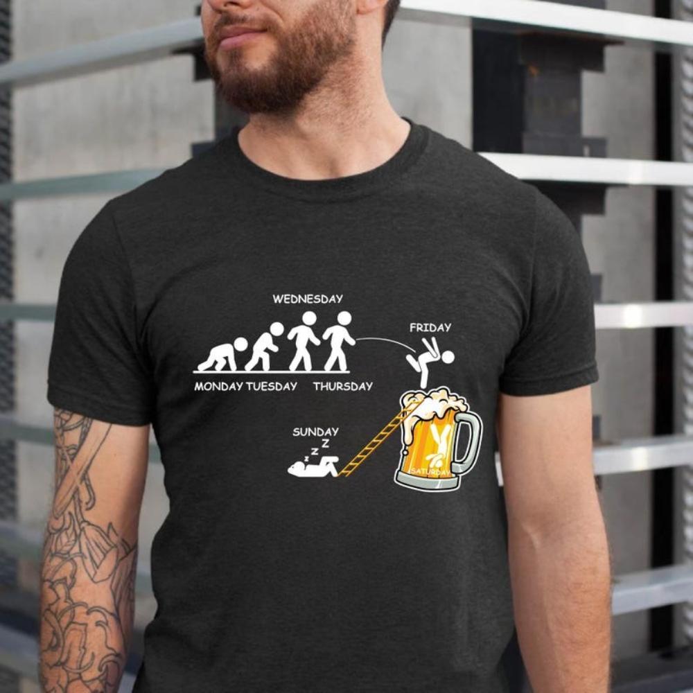 Funny Friday Beer TShirt Weekday Drinking Beer Woman Man Casual Cotton Graphic T Shirts Creative Streetwear Camisetas Tops Tee