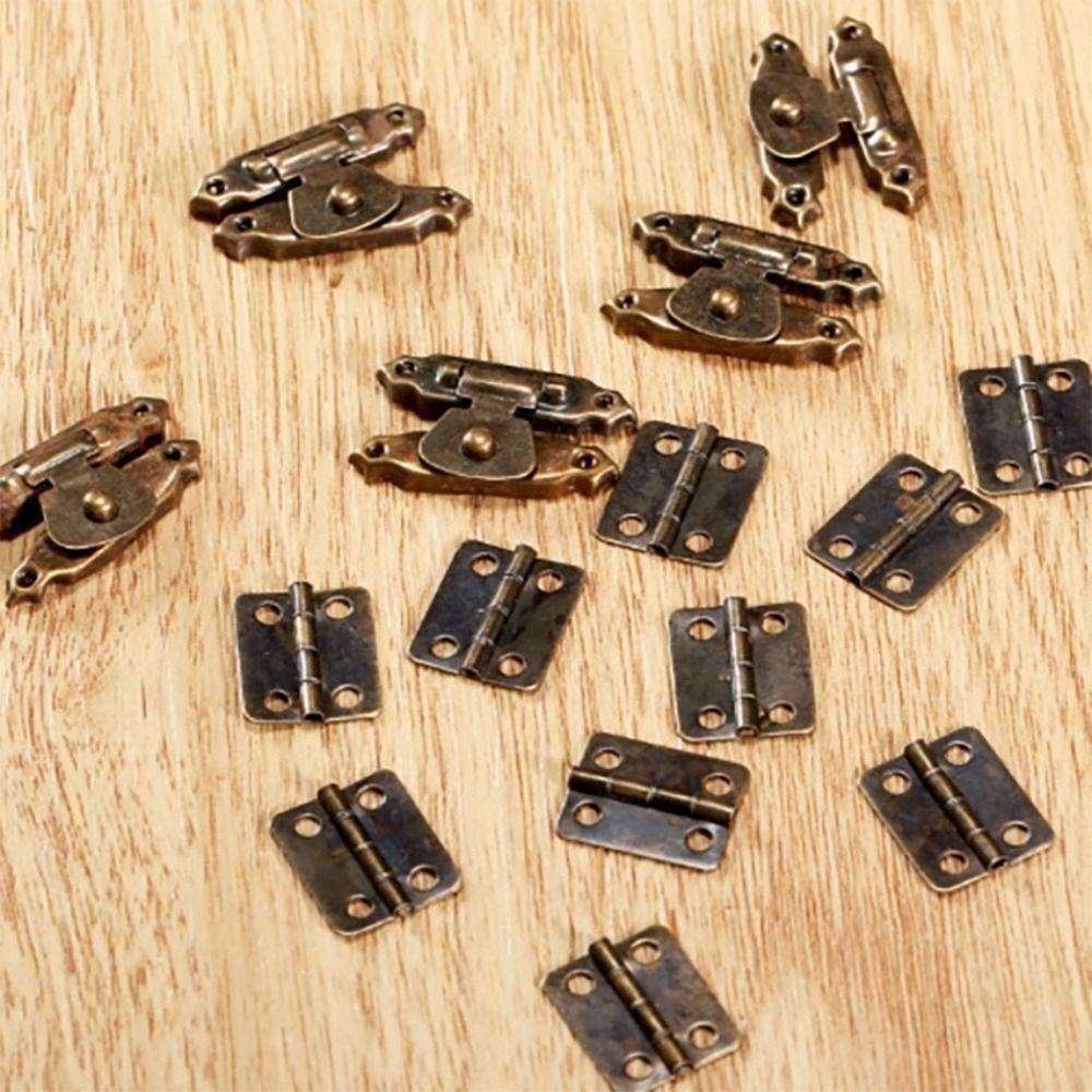 1set Vintage Mini Cabinet Hinge Accessories Furniture Cabinet Hinges Bronze Hasp Hinge Wooden Box