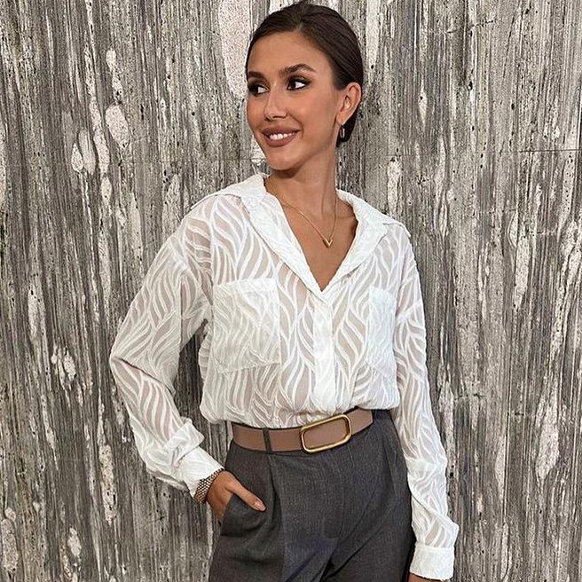 European and American commuter white chiffon jacquard top niche 1116 spring new products women's shirt fashion women's clothing