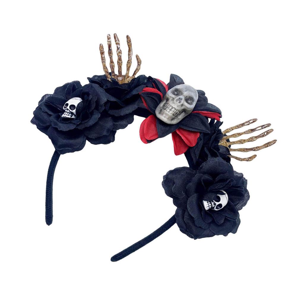 Halloween Theme Headband Day of The Dead Skull Flower Veil Hairband Cosplay Costume Headpiece Women Festival Hair Decors