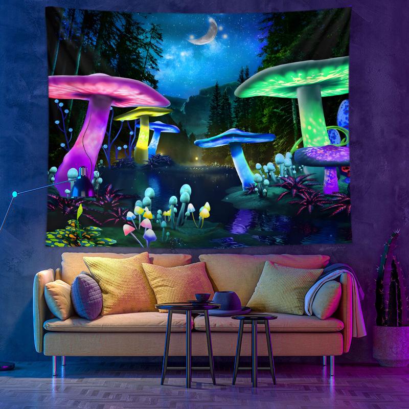 Vikama Uv Reactive Tapestry Astronaut Skeleton Mushroom Trippy Psychedelic Wall Art