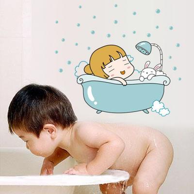 AY1056 Bathing Little Girl Color Transparent Stickers Fashion Creative Home Decoration