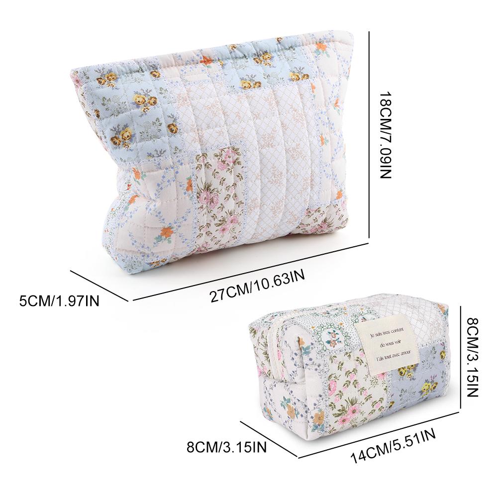 2Pcs Quilted Makeup Bag Travel Toiletry Bag Cute Makeup Organizer Bag Soft Skincare Holder Bag Padded Makeup Storage Bag