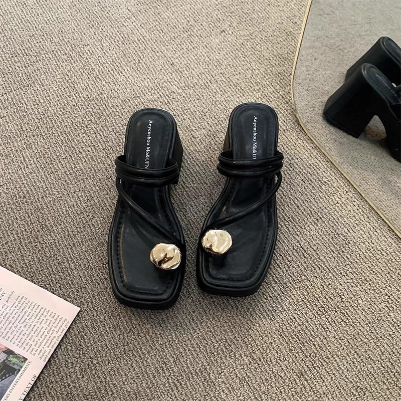 High-heeled Slippers Women's Summer Outer Wear New Thick-soled Beautiful Thick-heeled Exquisite Height-increasing Sandals