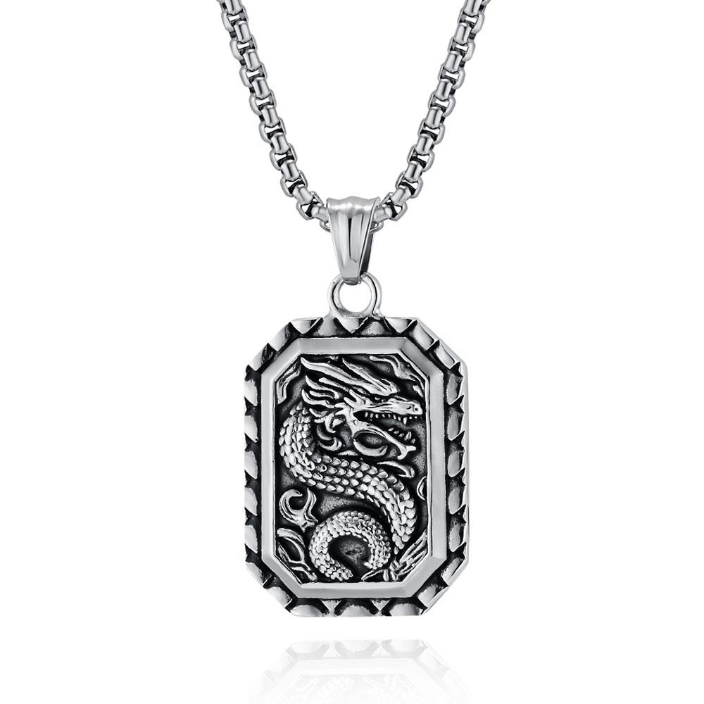 Retro Chinese Style Dragon-shaped Titanium Steel Necklace Niche Personality Men s Zodiac Year Dragon Head Pendant Sweater Chain
