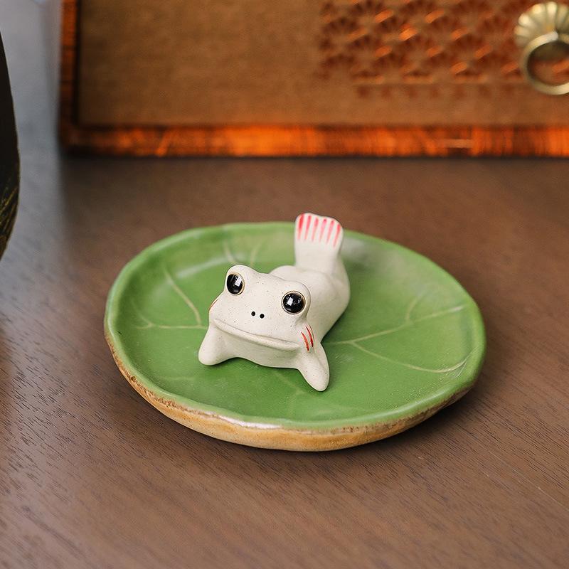 Ceramic Little Frog Decoration Ceramic Lotus Leaf Tea Ceremony Accessories Tea Table Fun Decoration Tea Room Decoration