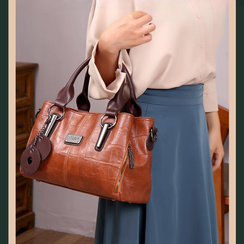 Autumn Winter New Women's Handbag Fashion Contrasting Color PU Leather Messenger Bag Retro European American Style Horizontal Square Ladies Boston Bag