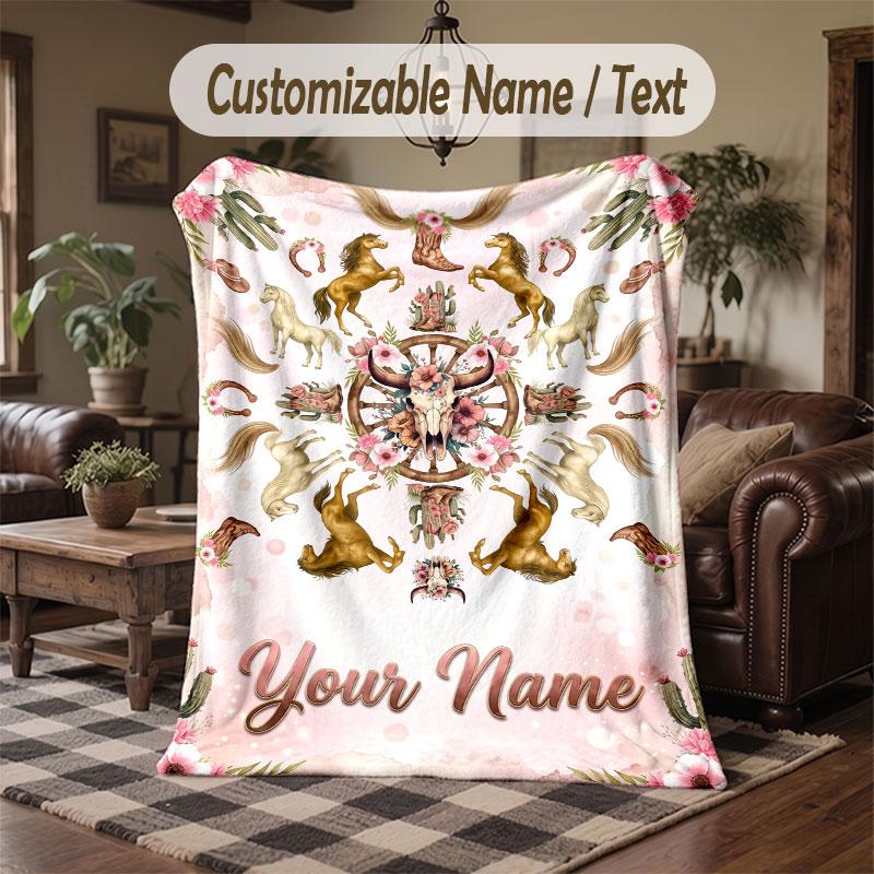 Coperta da divano a tema cavallo con nome personalizzato Testo Coperta personalizzata Morbida Coperta accogliente per casa Divano Letto