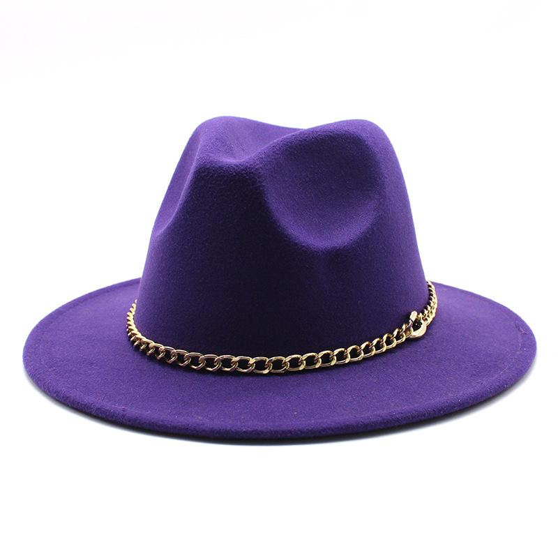 2021 Season Big Eaves Hat Flat Edge Top Hat Men'S And Women'S Chain Woolen Jazz Hat