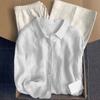 Camicia da donna in lino stile francese per la primavera/estate: Top casual a maniche lunghe in cotone e lino, dalla vestibilità morbida