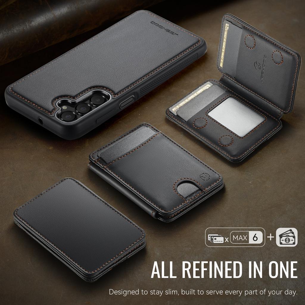 For Samsung Galaxy A15 5G/Galaxy A15 4G Magnetic Case JEEHOOD J10 Leather Back Phone Cover with Detachable Card Holder Kickstand