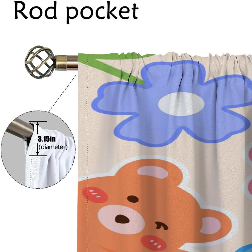 Kawaii Flower Kitchen Curtains 2 Pieces Blackout Curtain for Room 2 Panel Tulle for Bedroom Partition Shades Living Elegant Home