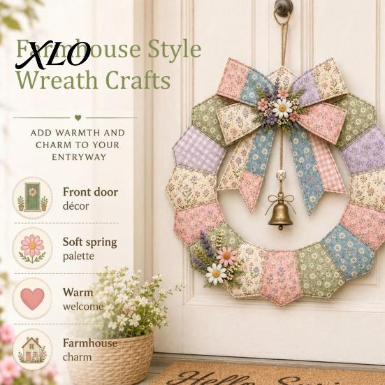 Saisonale Türdekoration Projekte DIY Patchwork Kranz Bastelset, Weihnachtsnähvorlagen, Innendekoration Bastelwerkzeuge Bauernhaus Stoffset