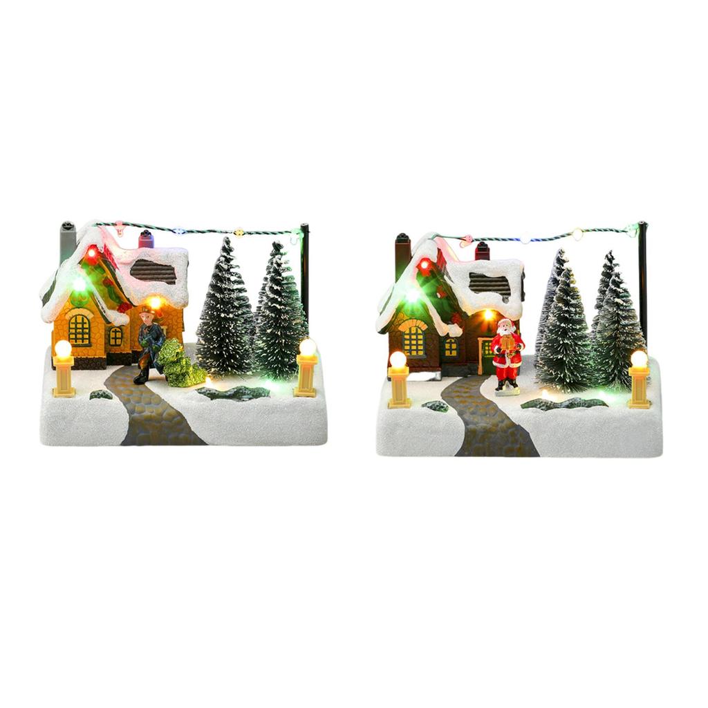 Christmas Snow Scene Xmas House with Music and Light Desk Decoration for Living Room