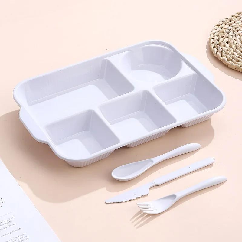 

Portable 5 Grids Meal Box Food Grade PP Divided Lunchbox with Knife Fork Spoon for Adults Diet Postpartum Healthy Eating белый