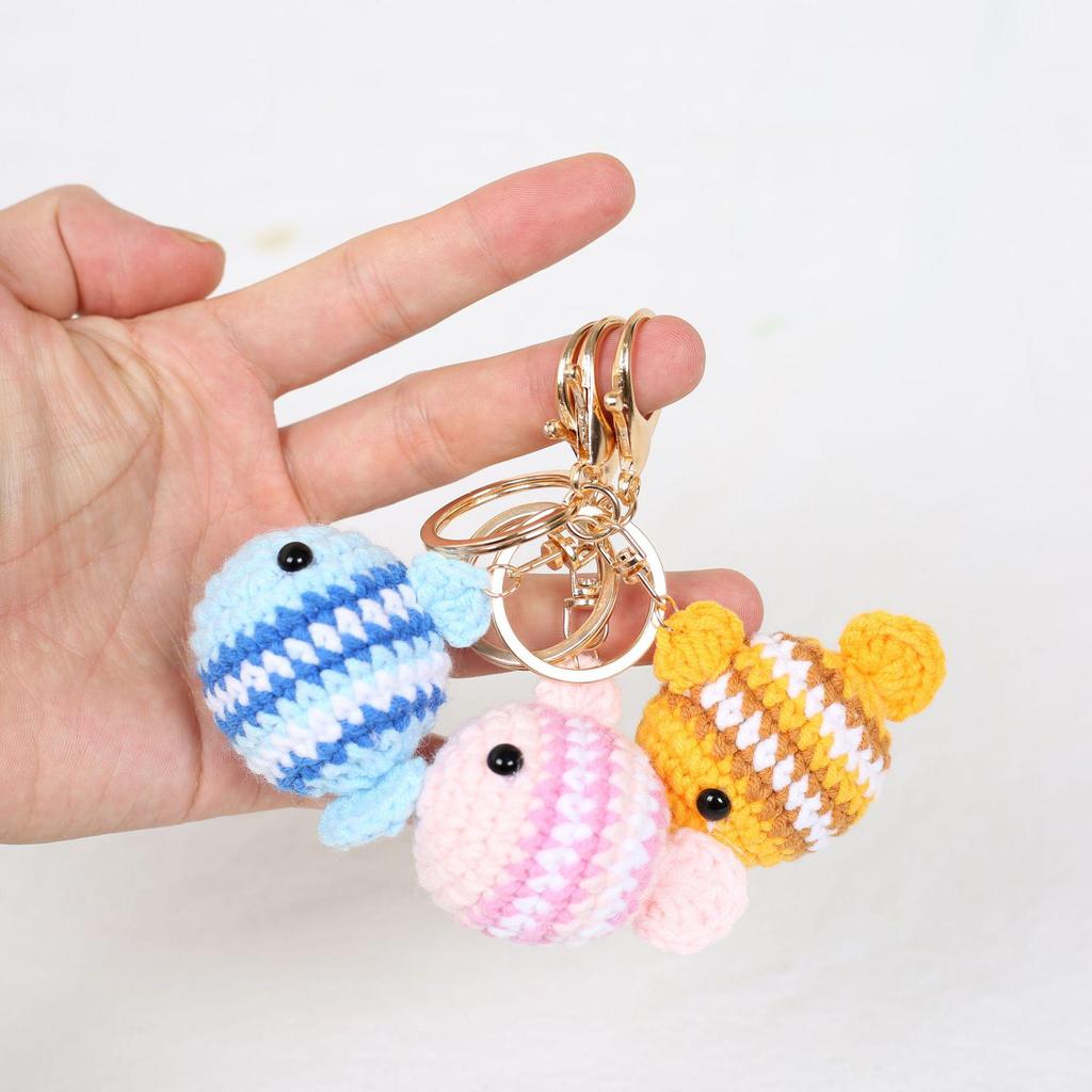 Handmade Knitted Clownfish Keychain - Cute Crochet Wool Yarn Ornament