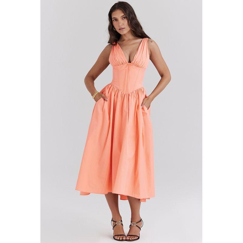 Strap Dress 2025 Summer New Arrival Silm Suspender Dress European American Fashion Floral Print V Neck Elegant Dress