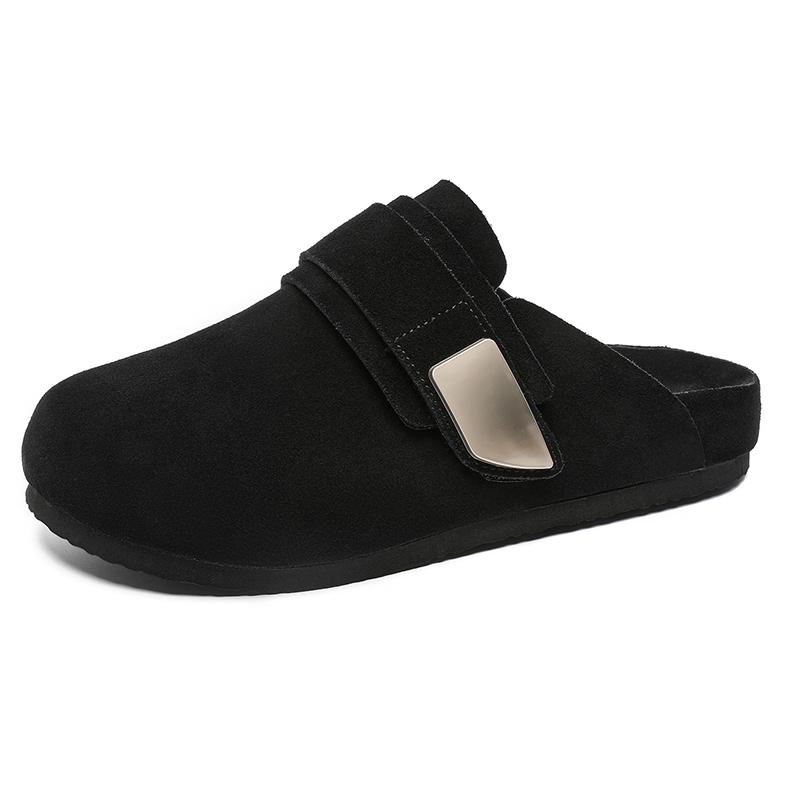 Suede Leather Open Back Casual Shoes Mules Men Backless Loafers Slippers Half Shoes Slip On Semi Drag Flats Man Slides Sandals