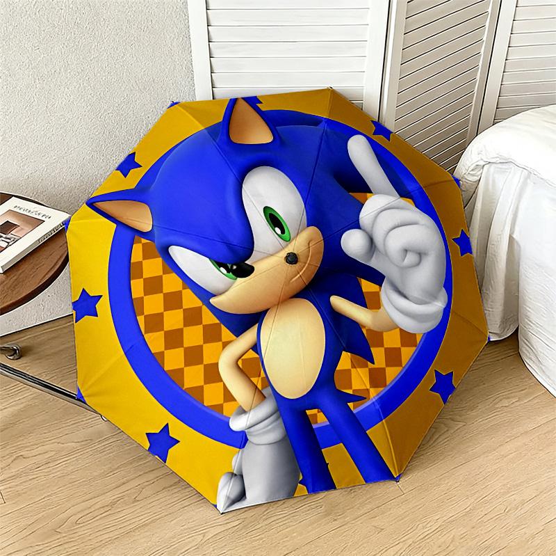 Sonic Hedgehog 8 Ribs 3Fold Black Glue Uv Protection Umbrella Sun Protection Rainproof Compact Folding Umbrella For Travel Daily Use C924354