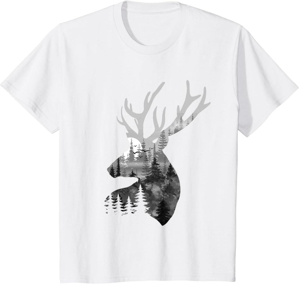 Wild Animal Design Silhouette Buck Deer Artwork Forest Wildlife Animal Lover T-Shirt for Men Women Graphic T Shirts Cotton
