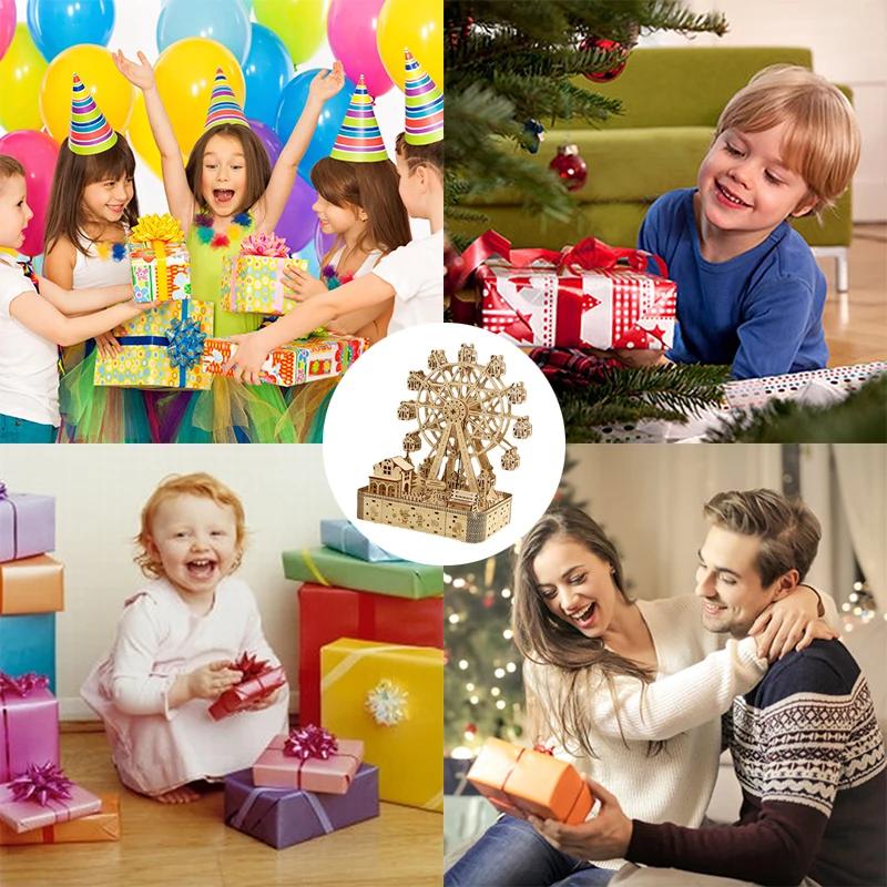 3D Holzpuzzle Spieluhr Kreative Riesenrad Dekoration DIY Lindenholz Riesenrad Bastelarbeiten Weihnachtsspieluhr Weihnachtsgeschenke
