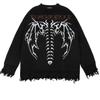 Gothic Long Sleeve Women's Torn Sweater Hip Hop Streetwear Printed Punk Japanese Style Winter Women's Knitted Oversize Crewneck Grunge Sweater