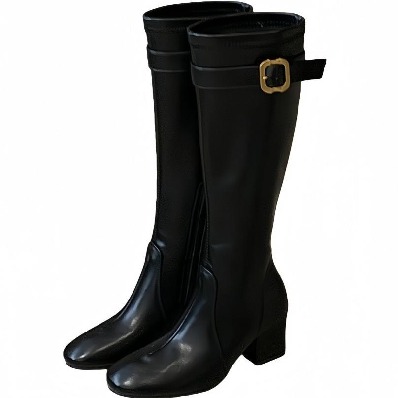 2025 autumn and winter new product metal fasteners European and American niche temperament British style gentle retro high boots